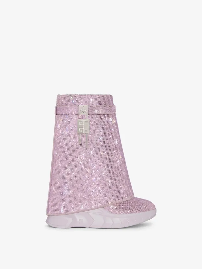 Givenchy Shark Lock Biker Ankle Boots In Leather With Strass Soft Lilac Women Shark Lock