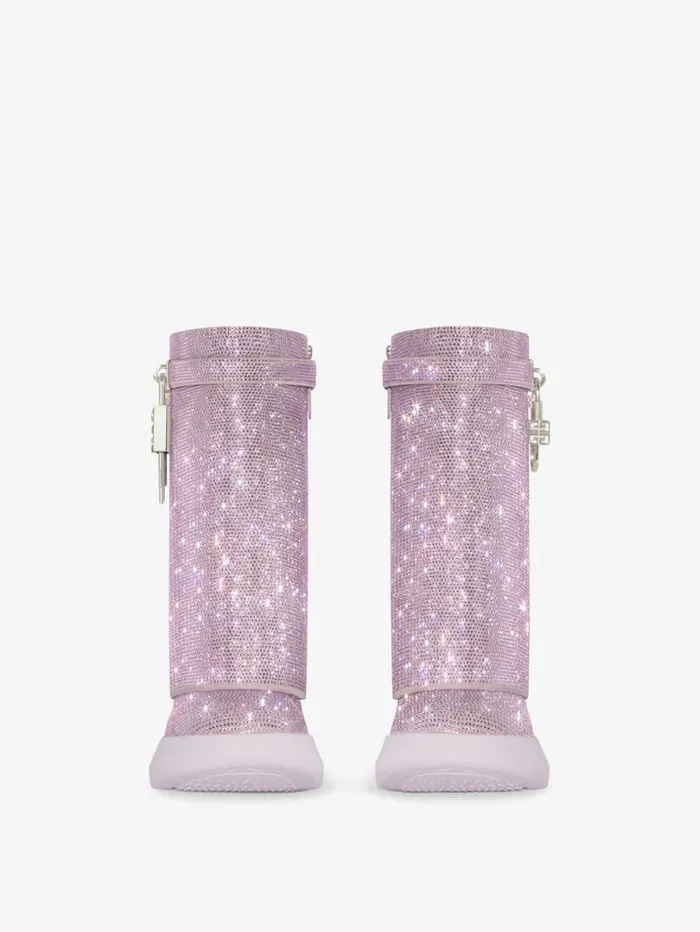 Givenchy Shark Lock Biker Ankle Boots In Leather With Strass Soft Lilac Women Shark Lock