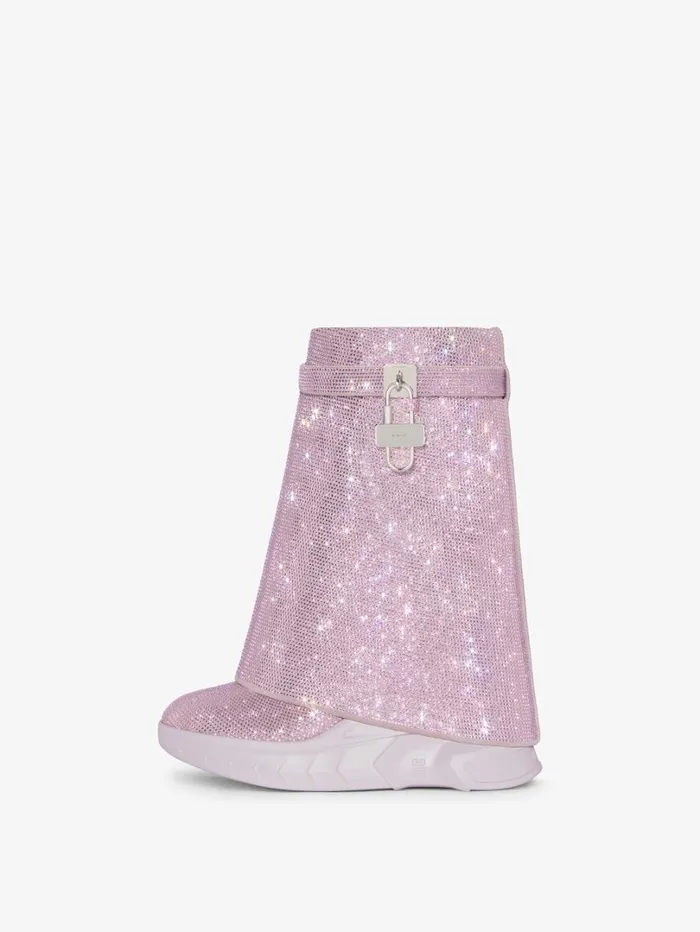 Givenchy Shark Lock Biker Ankle Boots In Leather With Strass Soft Lilac Women Shark Lock