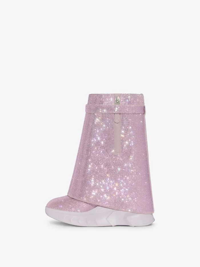 Givenchy Shark Lock Biker Ankle Boots In Leather With Strass Soft Lilac Women Shark Lock