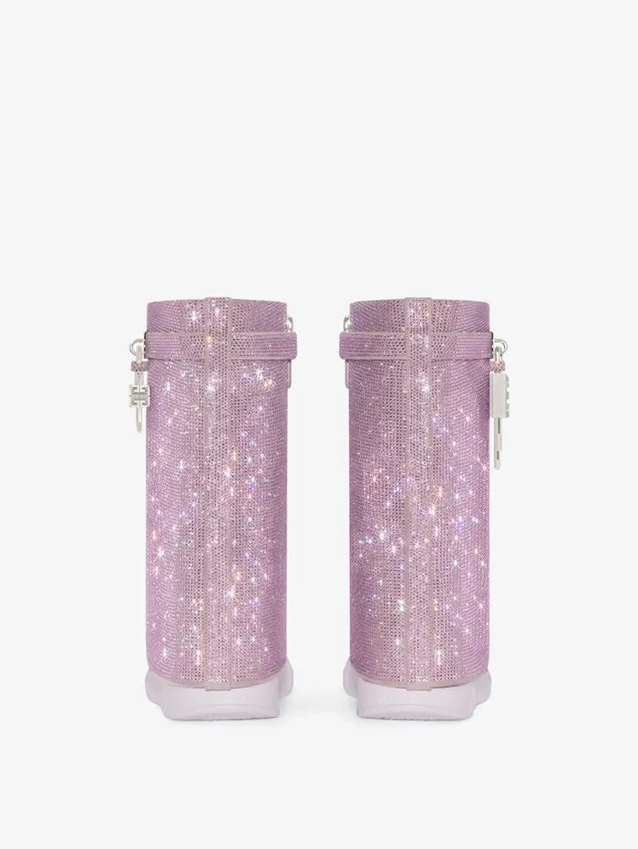 Givenchy Shark Lock Biker Ankle Boots In Leather With Strass Soft Lilac Women Shark Lock