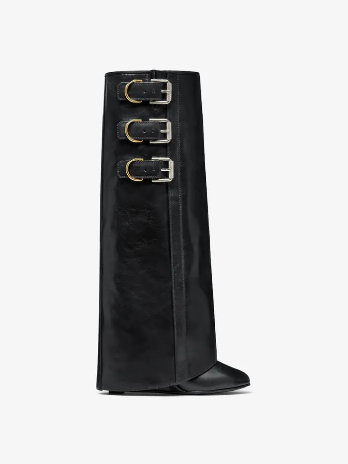 Givenchy Shark Lock Buckles Boots In Leather Black Women Shark Lock