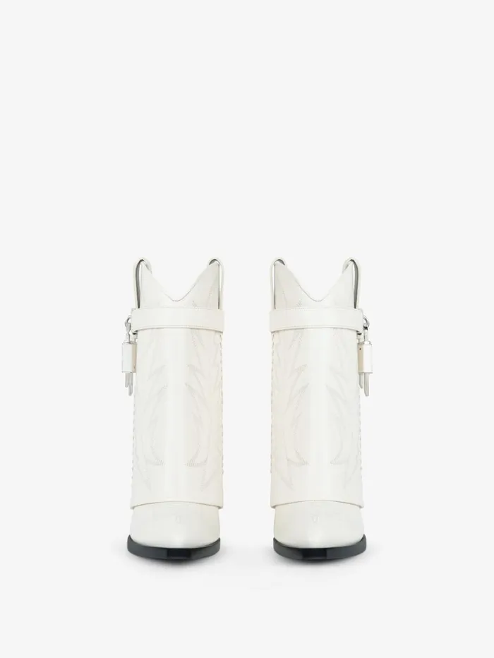 Givenchy Shark Lock Cowboy Ankle Boots In Leather Ivory Women Shark Lock