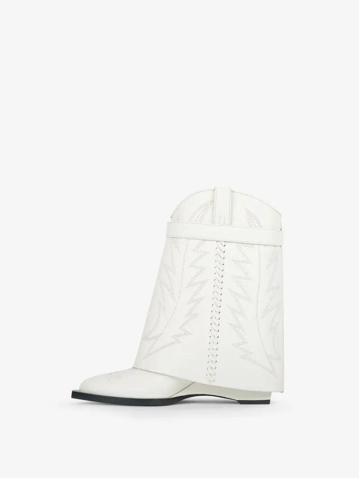 Givenchy Shark Lock Cowboy Ankle Boots In Leather Ivory Women Shark Lock