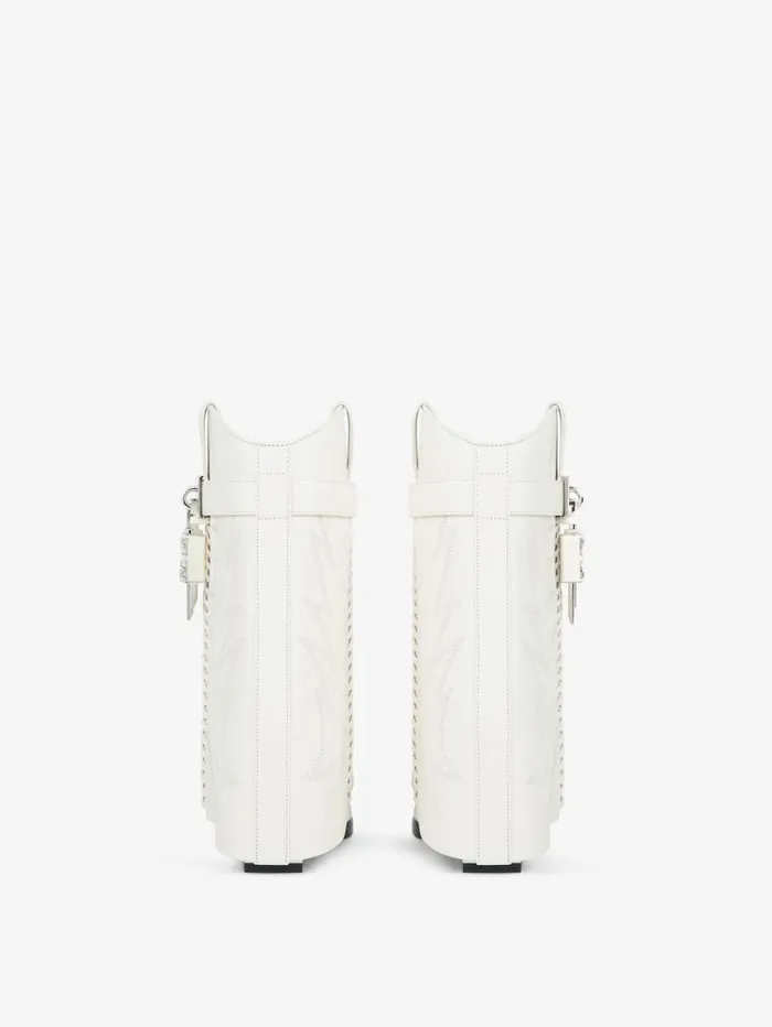 Givenchy Shark Lock Cowboy Ankle Boots In Leather Ivory Women Shark Lock