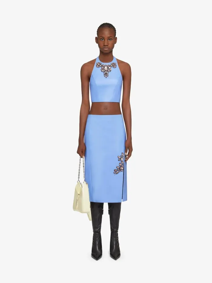 Givenchy Skirt In Leather With Embroidered Stones Cornflower Women Skirts