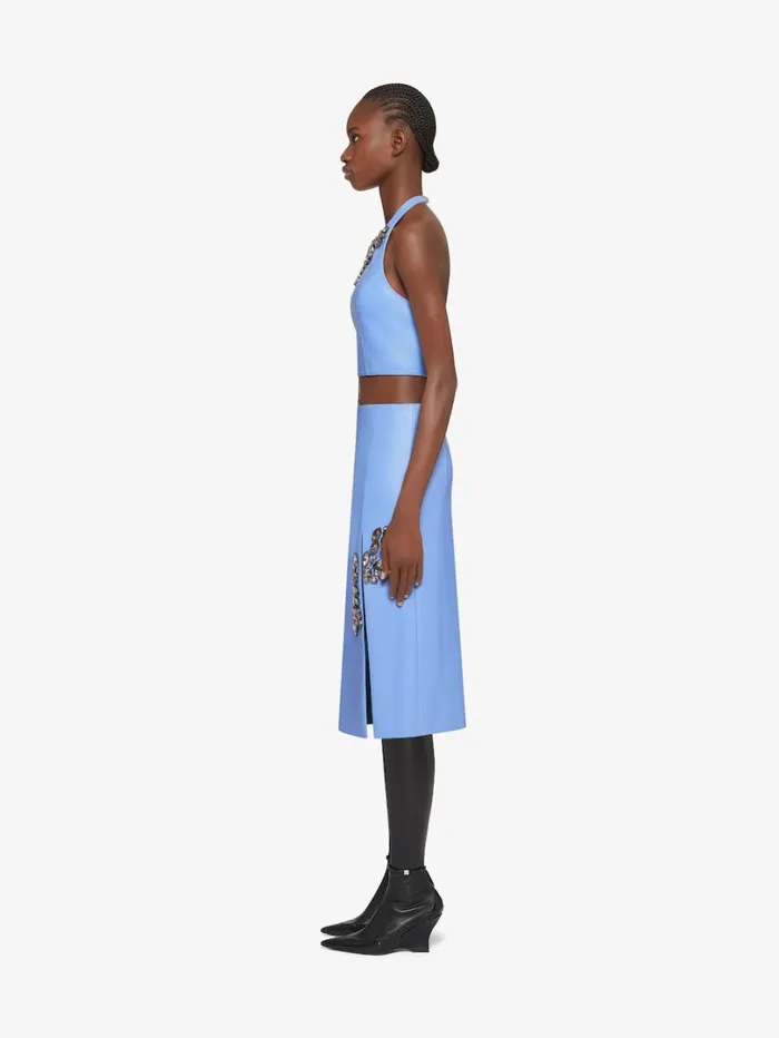 Givenchy Skirt In Leather With Embroidered Stones Cornflower Women Skirts