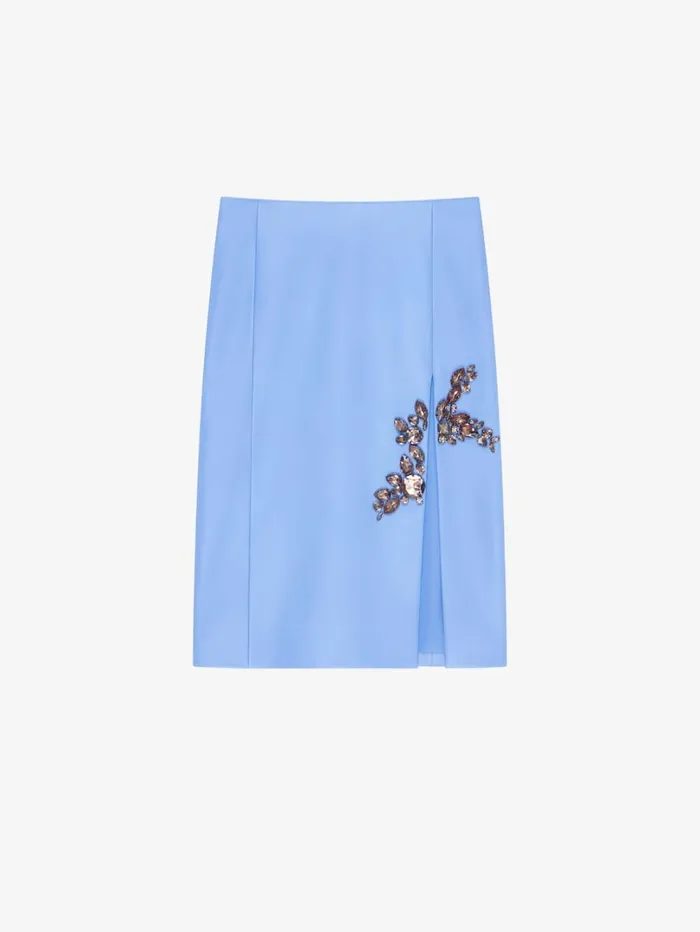 Givenchy Skirt In Leather With Embroidered Stones Cornflower Women Skirts