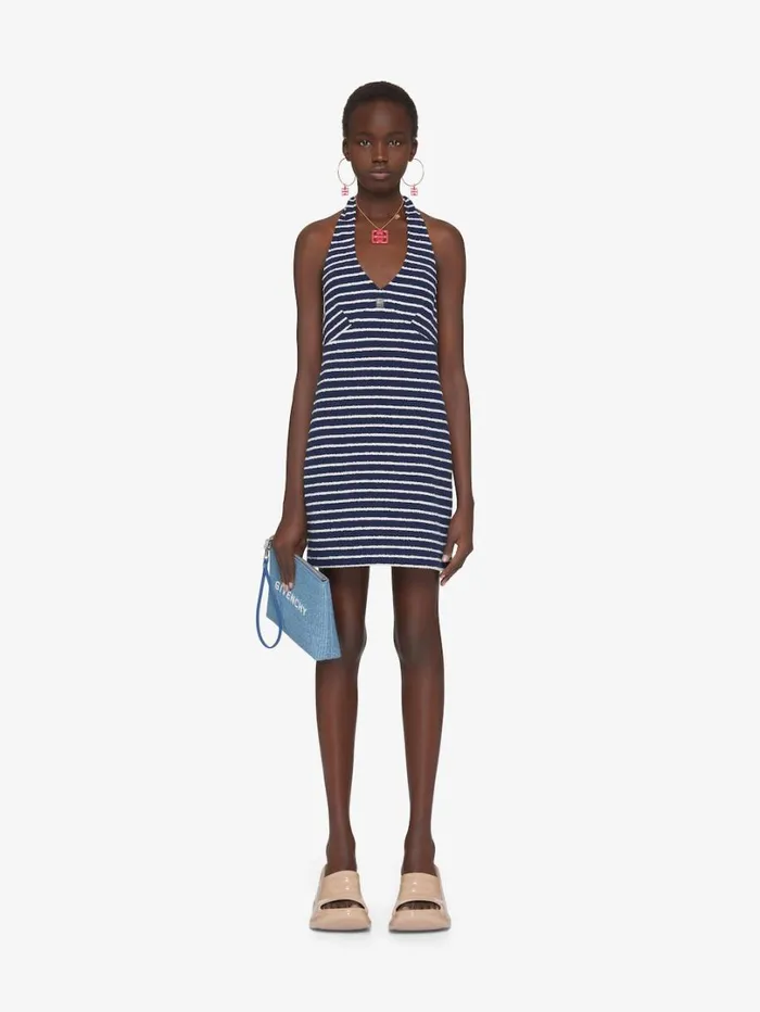 Givenchy Striped Dress In Cotton Towelling With 4G Detail Navynatural Women Dresses