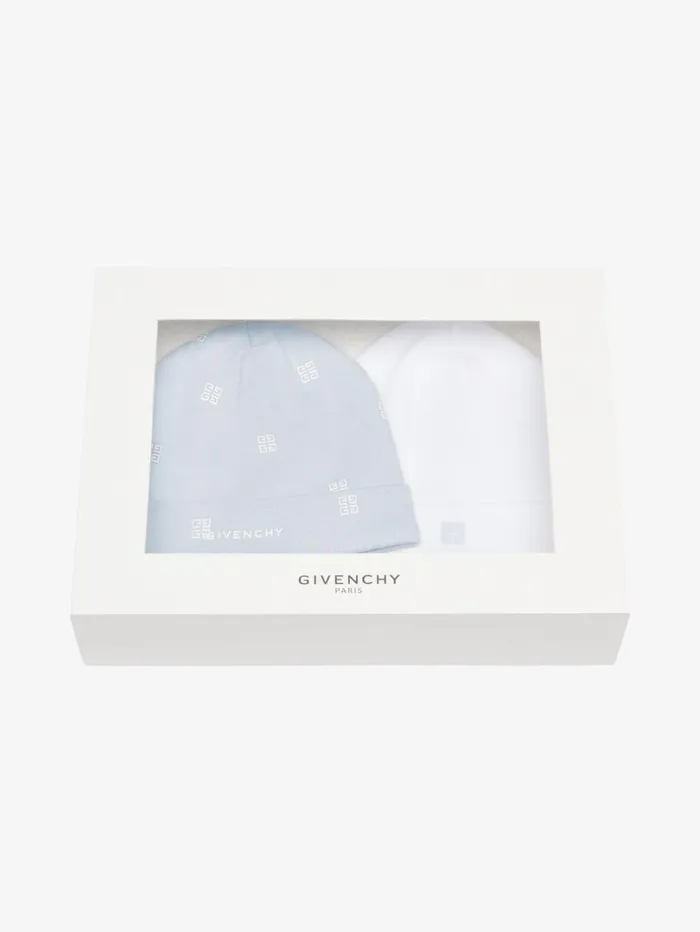 Givenchy Two Beanies In Knit Gift Set Whitelight Blue WomenMen Baby 1 Month To 3 Years