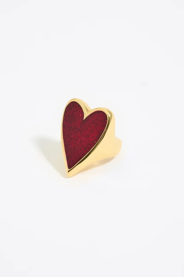 Glittery Red Heart Ring Red Women Bimba Y Lola Jewelry