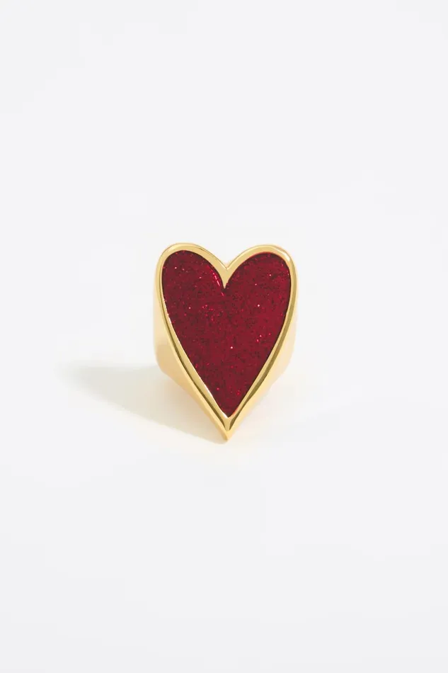 Glittery Red Heart Ring Red Women Bimba Y Lola Jewelry Glittery Red Heart Ring Red Women Bimba Y Lola Jewelry