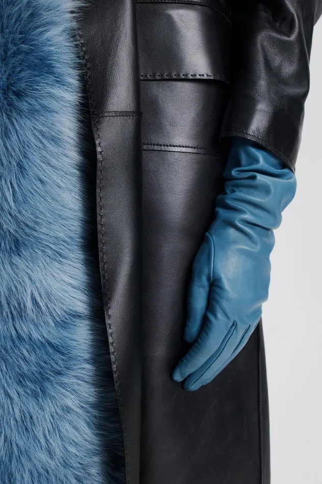 Gloves Women Scanlan Theodore LEATHER GLOVES Denim