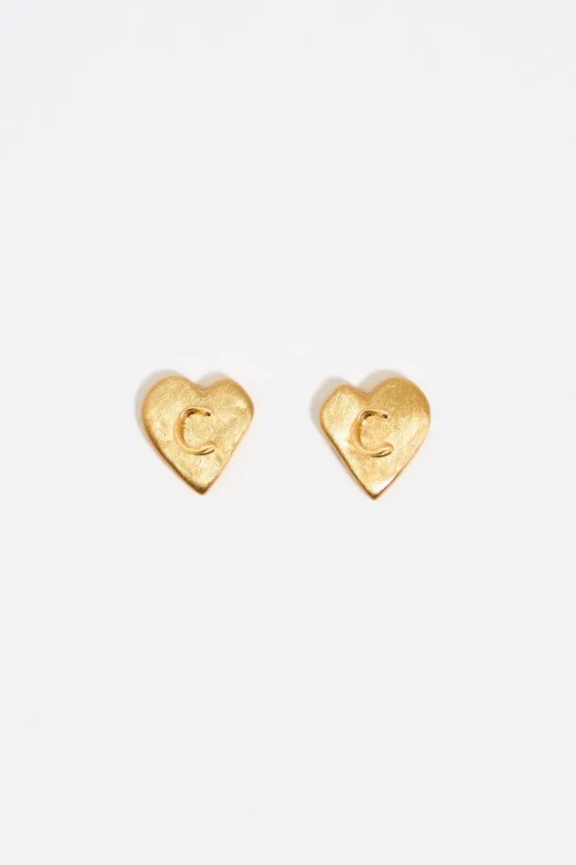 Gold Heart Letter C Earrings Gold Women Bimba Y Lola Jewelry