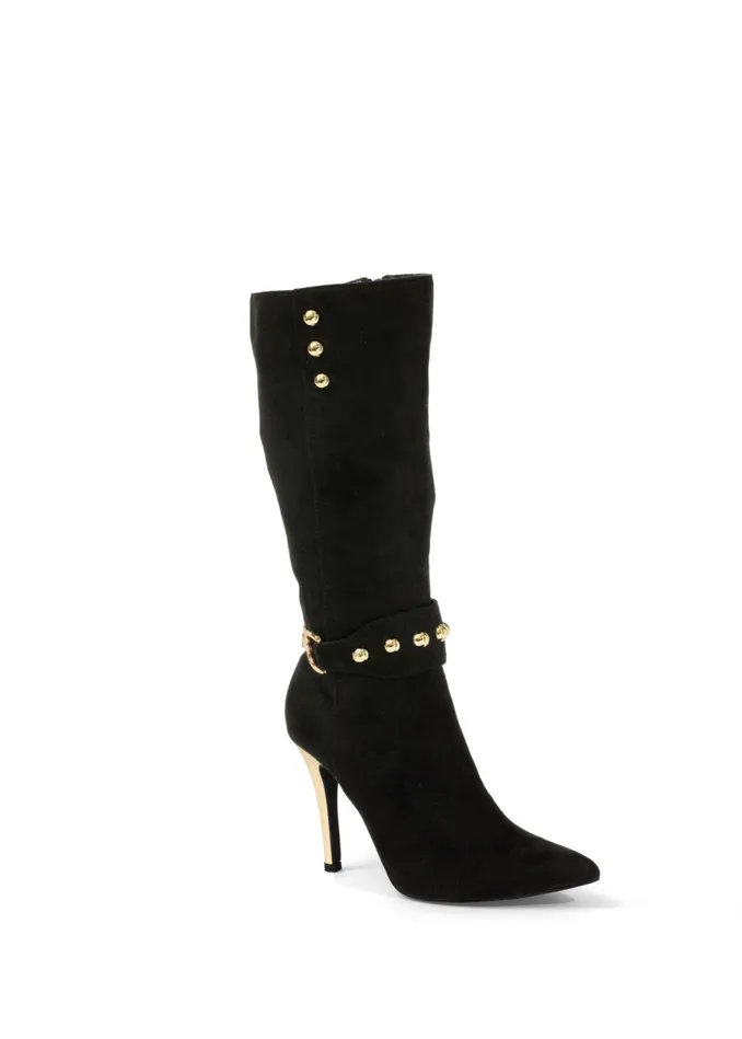 GOLD STATEMENT HEEL BOOTS Black Women VENUS Boots and Booties