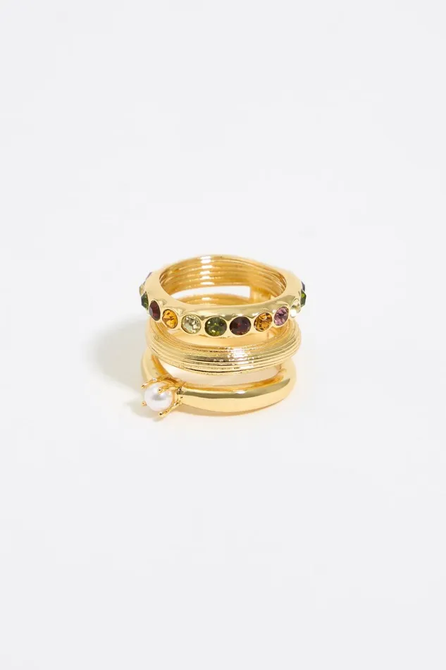 Gold Threeband Pearl And Crystals Ring Gold Women Bimba Y Lola Jewelry