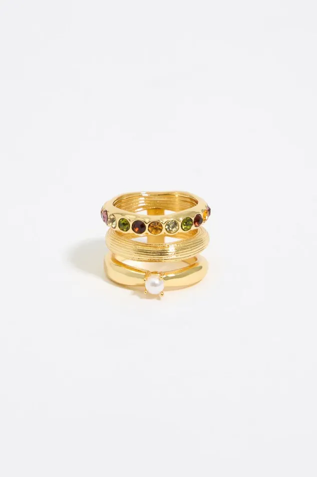 Gold Threeband Pearl And Crystals Ring Gold Women Bimba Y Lola Jewelry Gold Threeband Pearl And Crystals Ring Gold Women Bimba Y Lola Jewelry