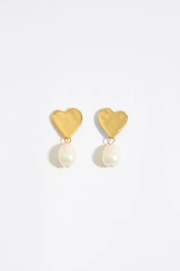 Golden Hearts And Pearls Earrings Gold Women Bimba Y Lola Jewelry