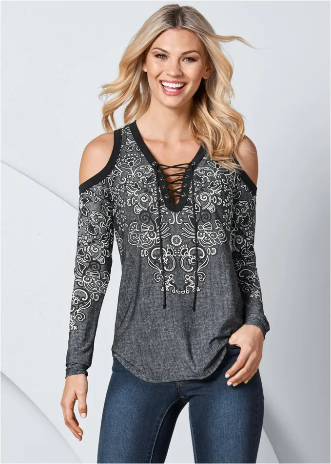 GRAPHIC PRINT TOP Black Multi Women VENUS Casual Tops