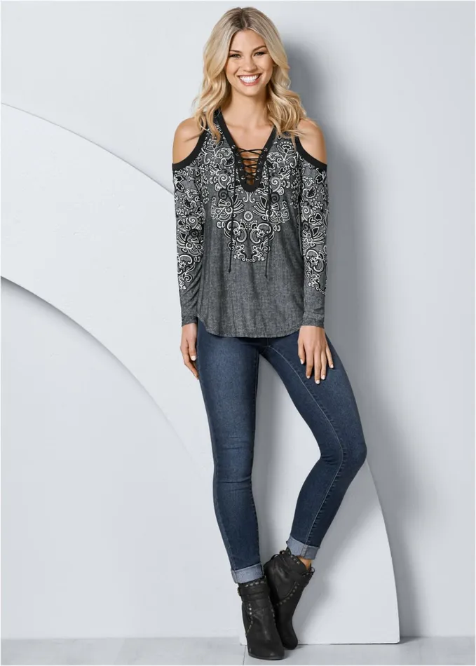 GRAPHIC PRINT TOP Black Multi Women VENUS Casual Tops