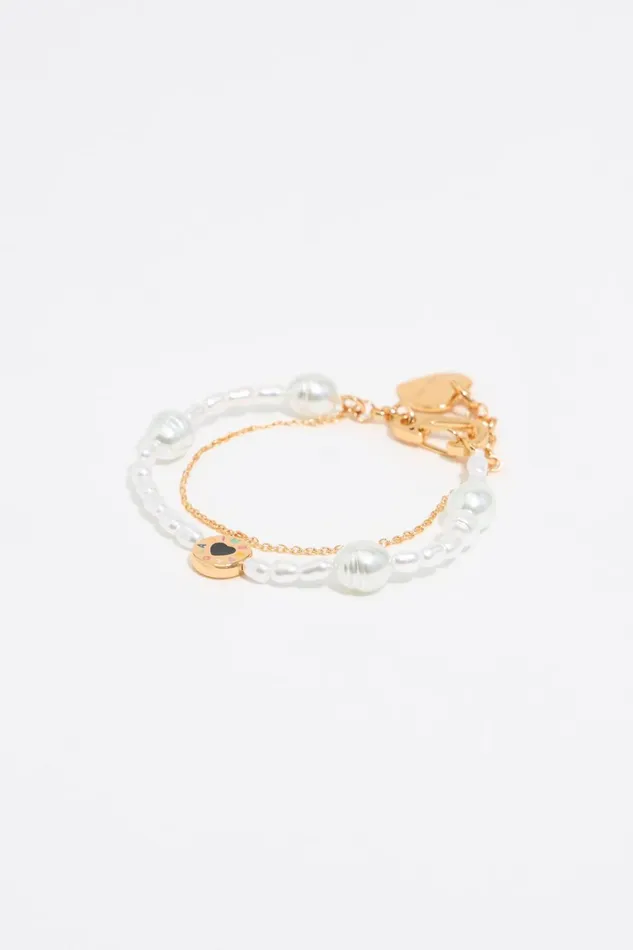 Heart Logo Double Chain And Pearl Bracelet Gold Women Bimba Y Lola Bracelets