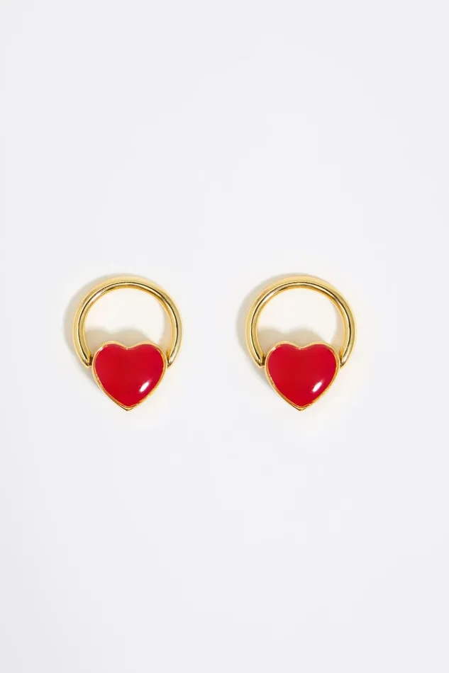 Heart Washer Earring In Red Enamel Red Women Bimba Y Lola Jewelry