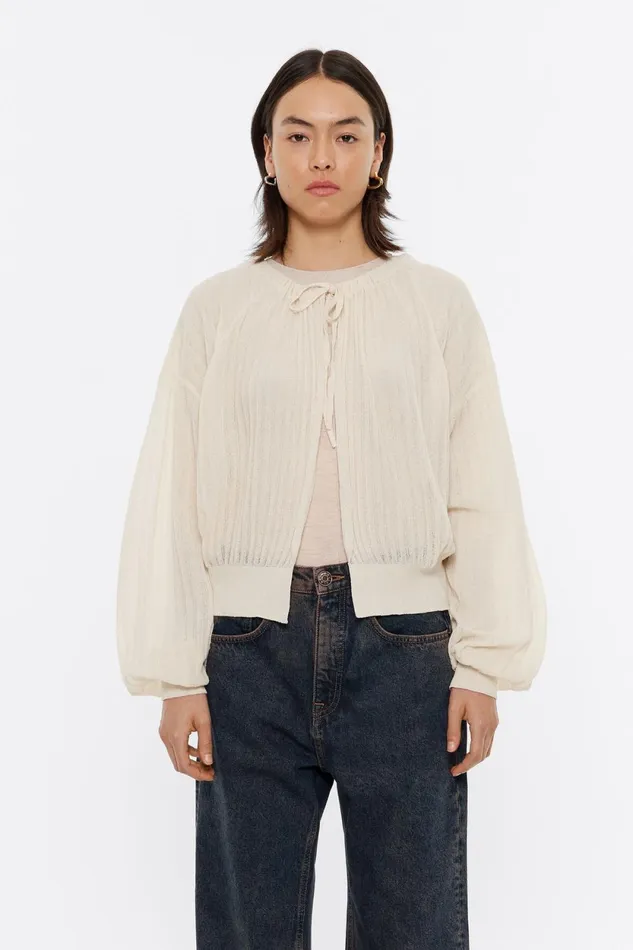 Ivory Ruched Cardigan With Ties Ivory Women Bimba Y Lola Knitwear
