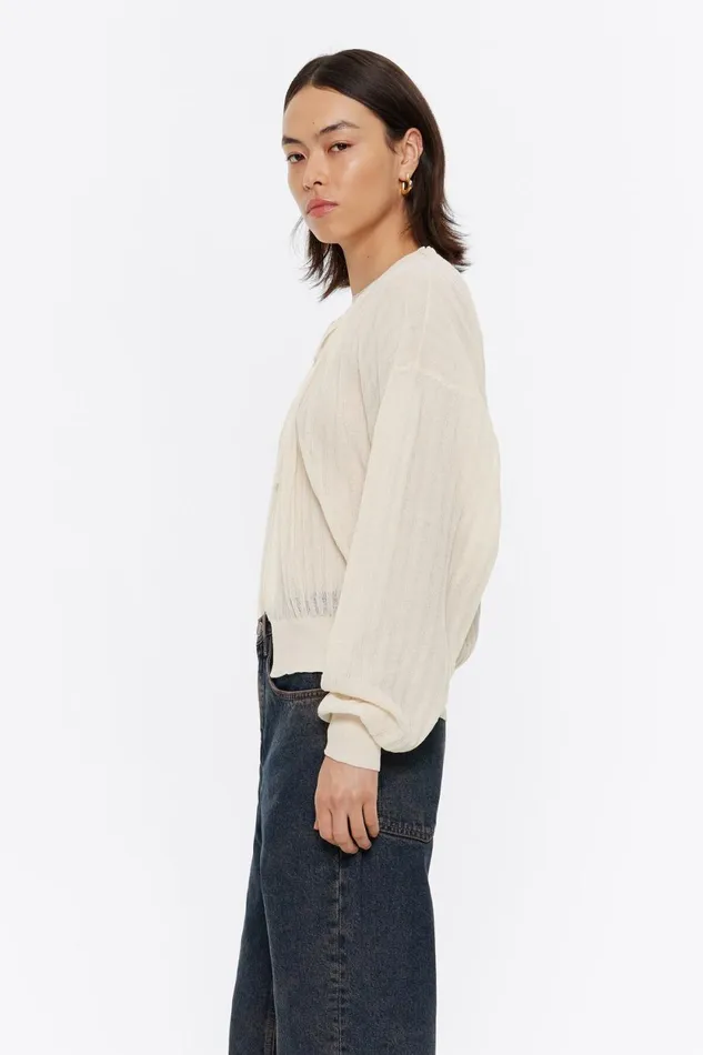 Ivory Ruched Cardigan With Ties Ivory Women Bimba Y Lola Knitwear Ivory Ruched Cardigan With Ties Ivory Women Bimba Y Lola Knitwear