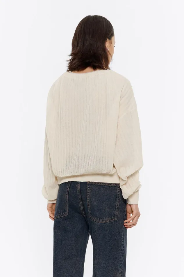 Ivory Ruched Cardigan With Ties Ivory Women Bimba Y Lola Knitwear Ivory Ruched Cardigan With Ties Ivory Women Bimba Y Lola Knitwear