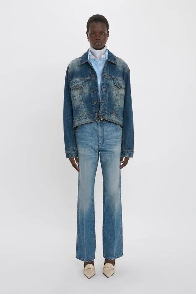 Jackets and Coats Women Victoria Beckham Cropped Denim Jacket In Heavy Vintage Indigo Wash