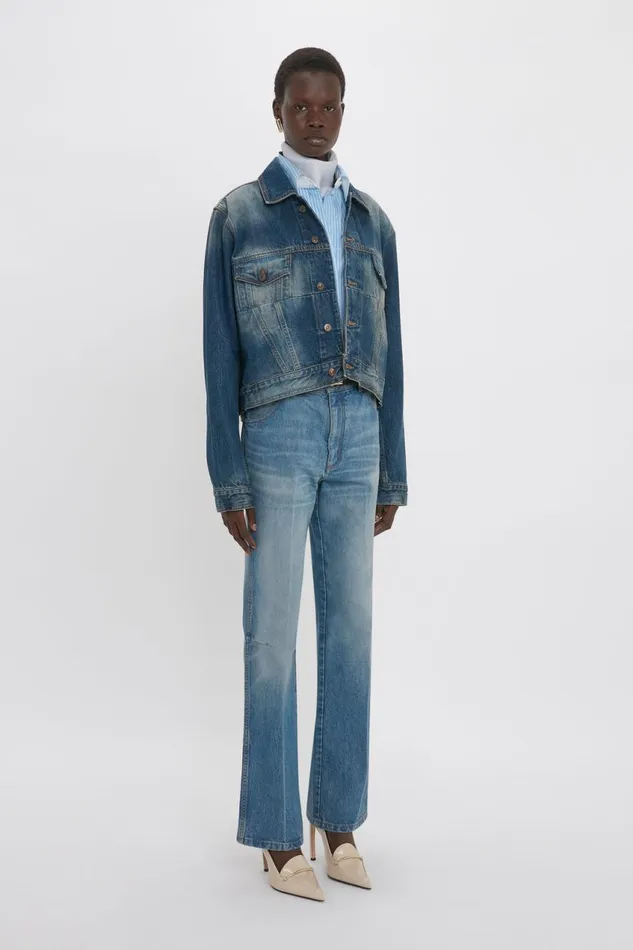 Jackets and Coats Women Victoria Beckham Cropped Denim Jacket In Heavy Vintage Indigo Wash