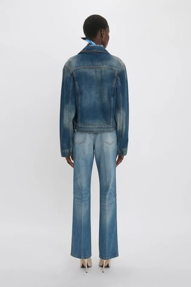 Jackets and Coats Women Victoria Beckham Cropped Denim Jacket In Heavy Vintage Indigo Wash