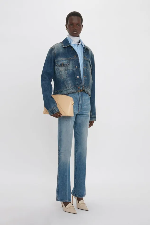 Jackets and Coats Women Victoria Beckham Cropped Denim Jacket In Heavy Vintage Indigo Wash