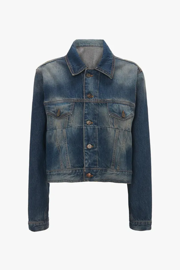 Jackets and Coats Women Victoria Beckham Cropped Denim Jacket In Heavy Vintage Indigo Wash