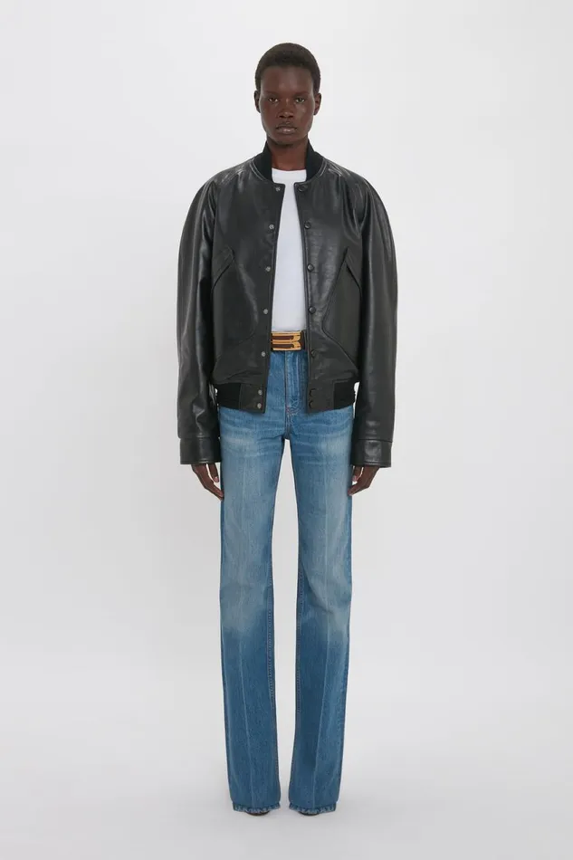 Jackets and Coats Women Victoria Beckham Leather Varsity Jacket In Black