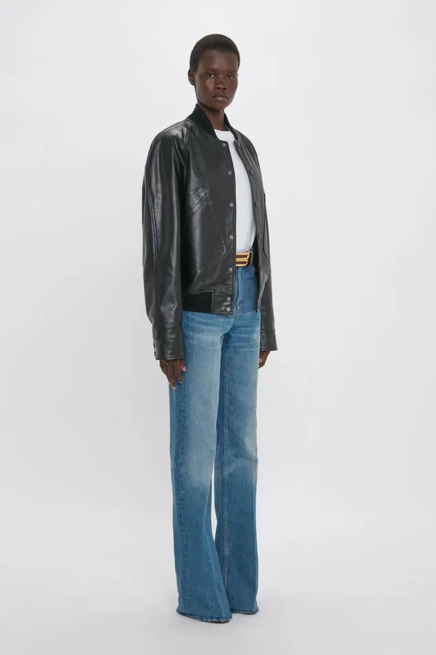 Jackets and Coats Women Victoria Beckham Leather Varsity Jacket In Black