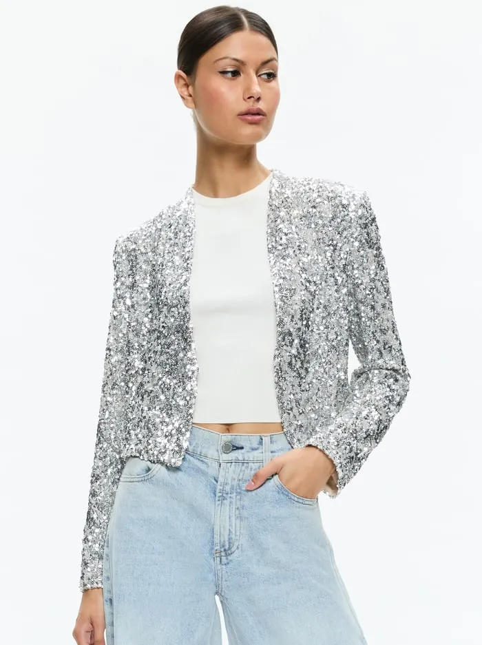 Jackets Coats Women Alice Olivia New Harvey Sequin Open Front Jacket Champagnesilver