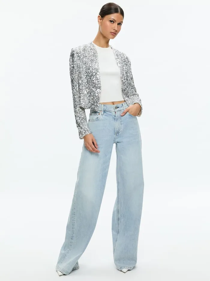 Jackets Coats Women Alice Olivia New Harvey Sequin Open Front Jacket Champagnesilver