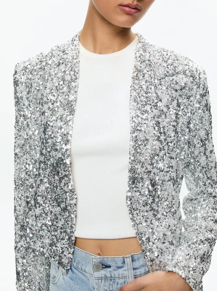 Jackets Coats Women Alice Olivia New Harvey Sequin Open Front Jacket Champagnesilver