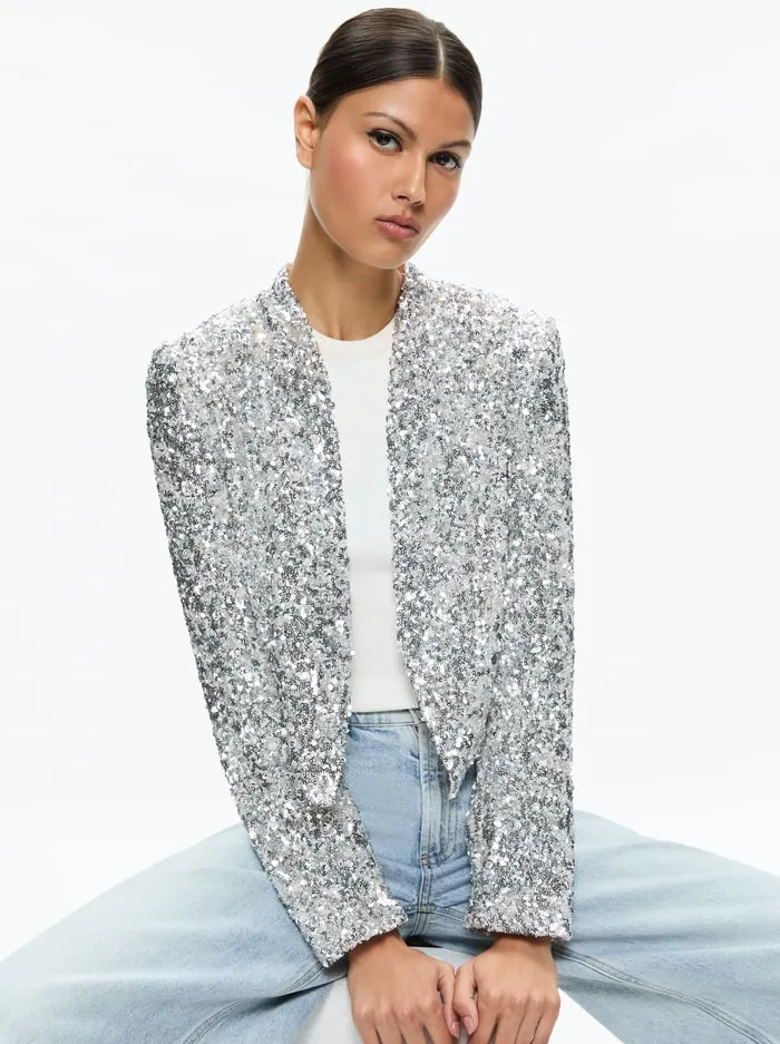 Jackets Coats Women Alice Olivia New Harvey Sequin Open Front Jacket Champagnesilver
