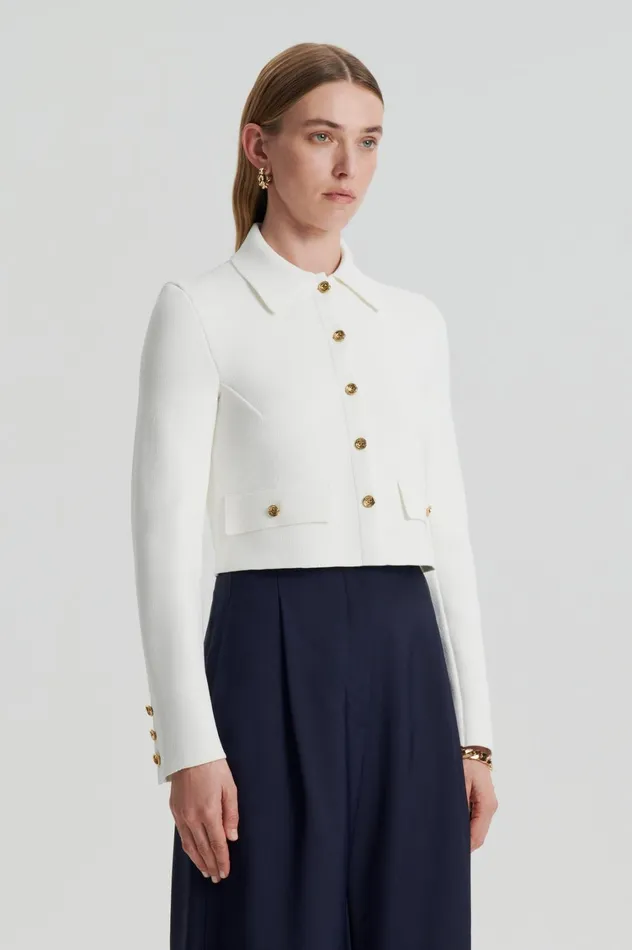 Jackets Women Scanlan Theodore CREPE KNIT CROP BUTTON JACKET Cream Gold Jackets Women Scanlan Theodore CREPE KNIT CROP BUTTON JACKET Cream Gold
