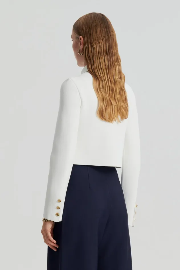 Jackets Women Scanlan Theodore CREPE KNIT CROP BUTTON JACKET Cream Gold Jackets Women Scanlan Theodore CREPE KNIT CROP BUTTON JACKET Cream Gold