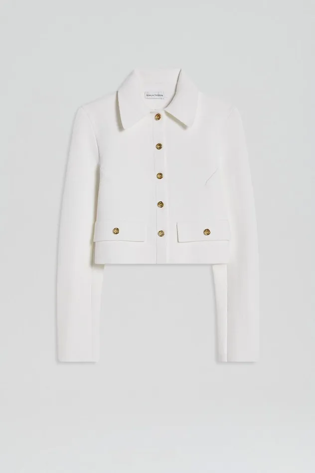 Jackets Women Scanlan Theodore CREPE KNIT CROP BUTTON JACKET Cream Gold Jackets Women Scanlan Theodore CREPE KNIT CROP BUTTON JACKET Cream Gold