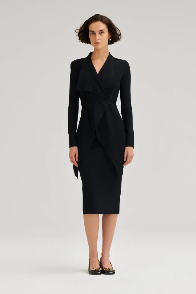 Jackets Women Scanlan Theodore CREPE KNIT DRAPE FRONT JACKET Black