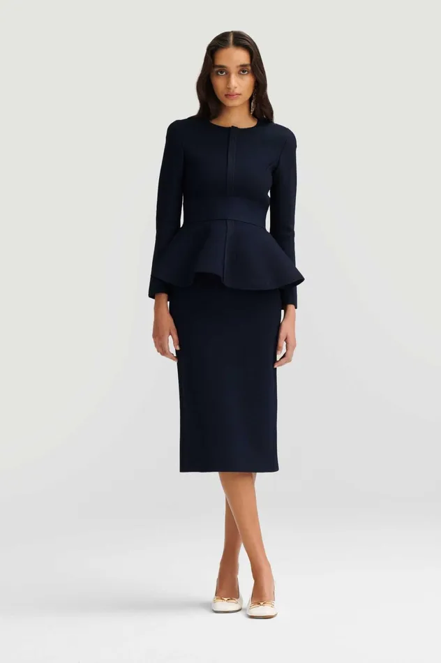Jackets Women Scanlan Theodore CREPE KNIT RUFFLE JACKET Navy