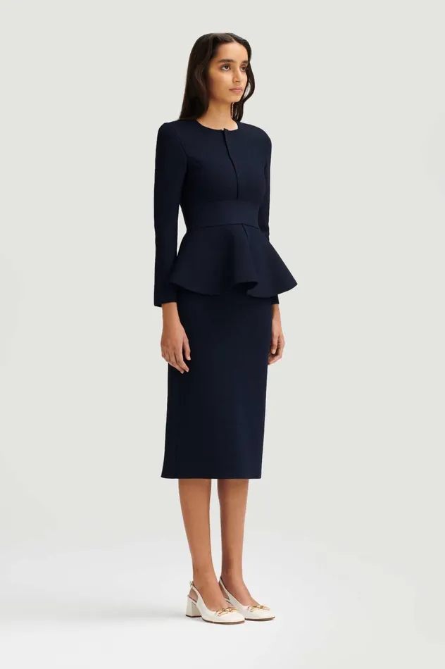 Jackets Women Scanlan Theodore CREPE KNIT RUFFLE JACKET Navy
