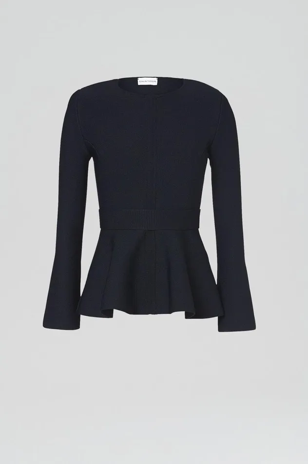 Jackets Women Scanlan Theodore CREPE KNIT RUFFLE JACKET Navy