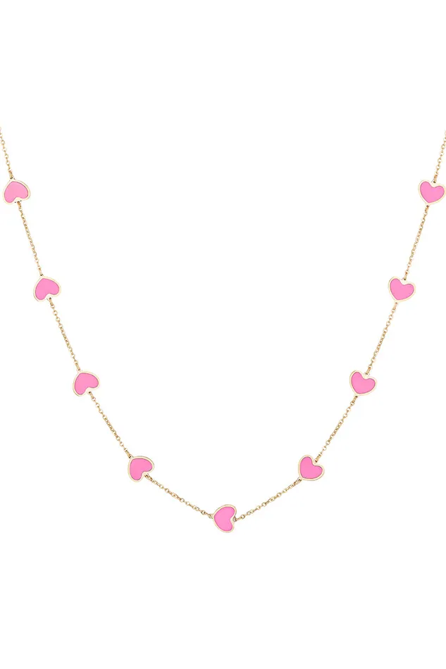 Jewelry Women LoveShackFancy Ouf By Sara Love Pink Hearts 14k Gold Necklace Pink