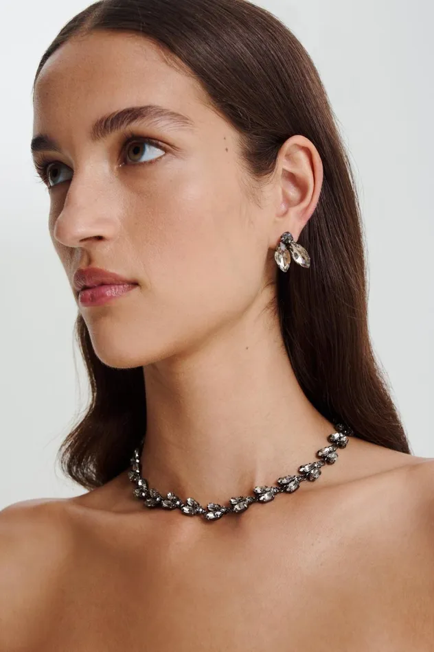 Jewelry Women Scanlan Theodore CRYSTAL LEAF CHOKER Blackdiamond