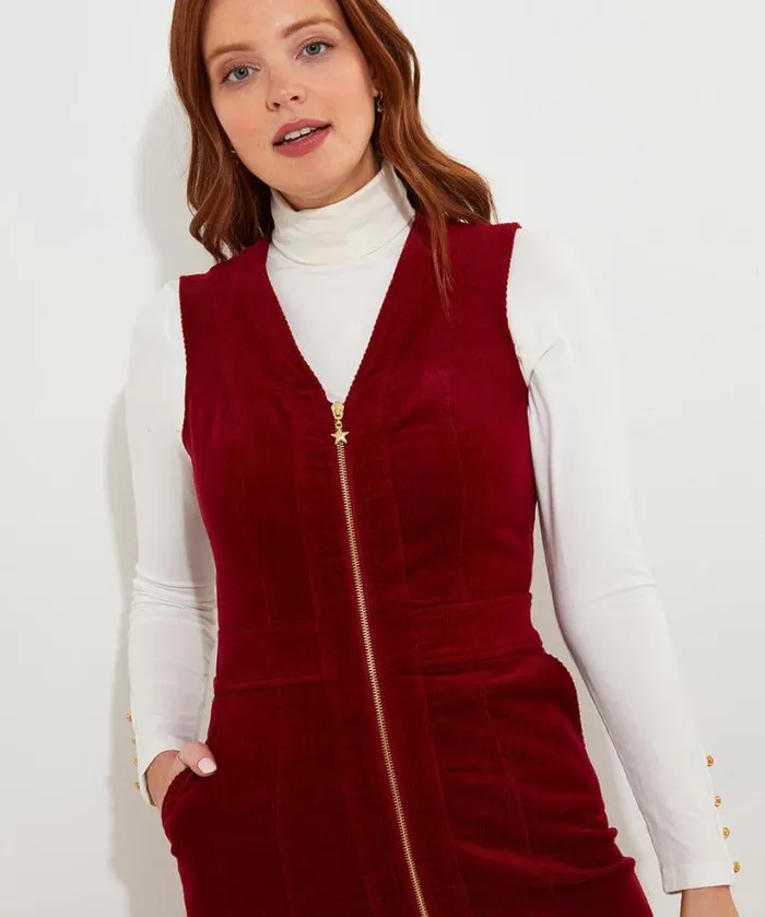 Joe Browns Dresses Women Confident Cord Pinafore Dress Burnt Orange